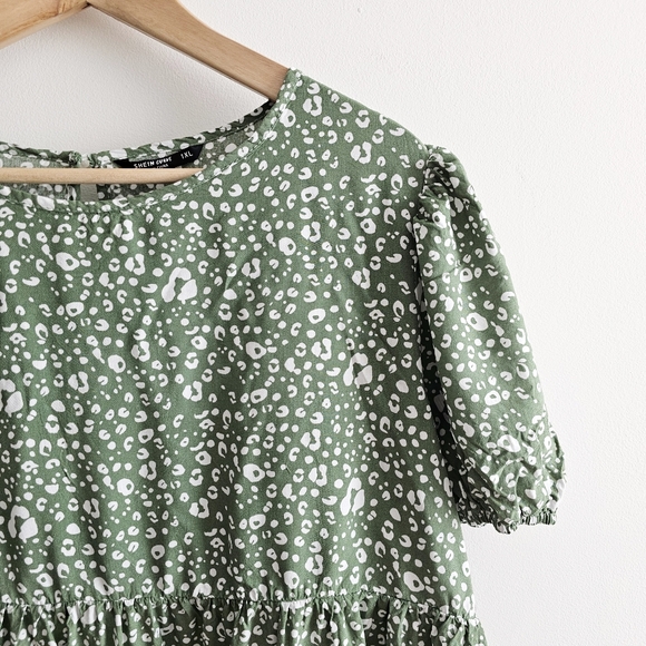 Women's Olive Green All Over Print Round Neck Boho Short Sleeve Blouse Size XL - Picture 9 of 16